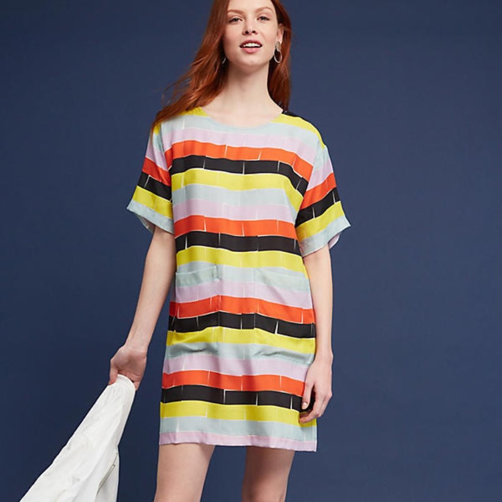 Anthro DUSEN DUSEN Rainbow Brick Mini Shift Dress